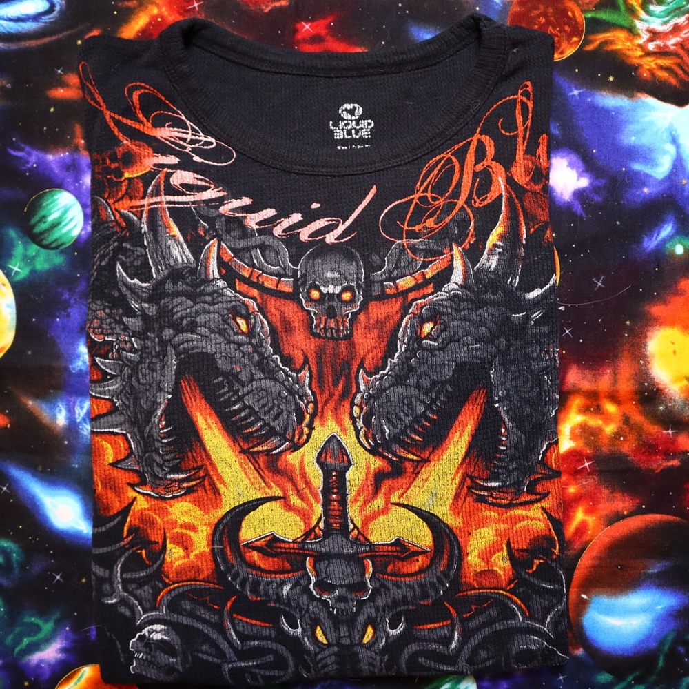 Liquid Blue Dragon Thermal Shirt Size XL